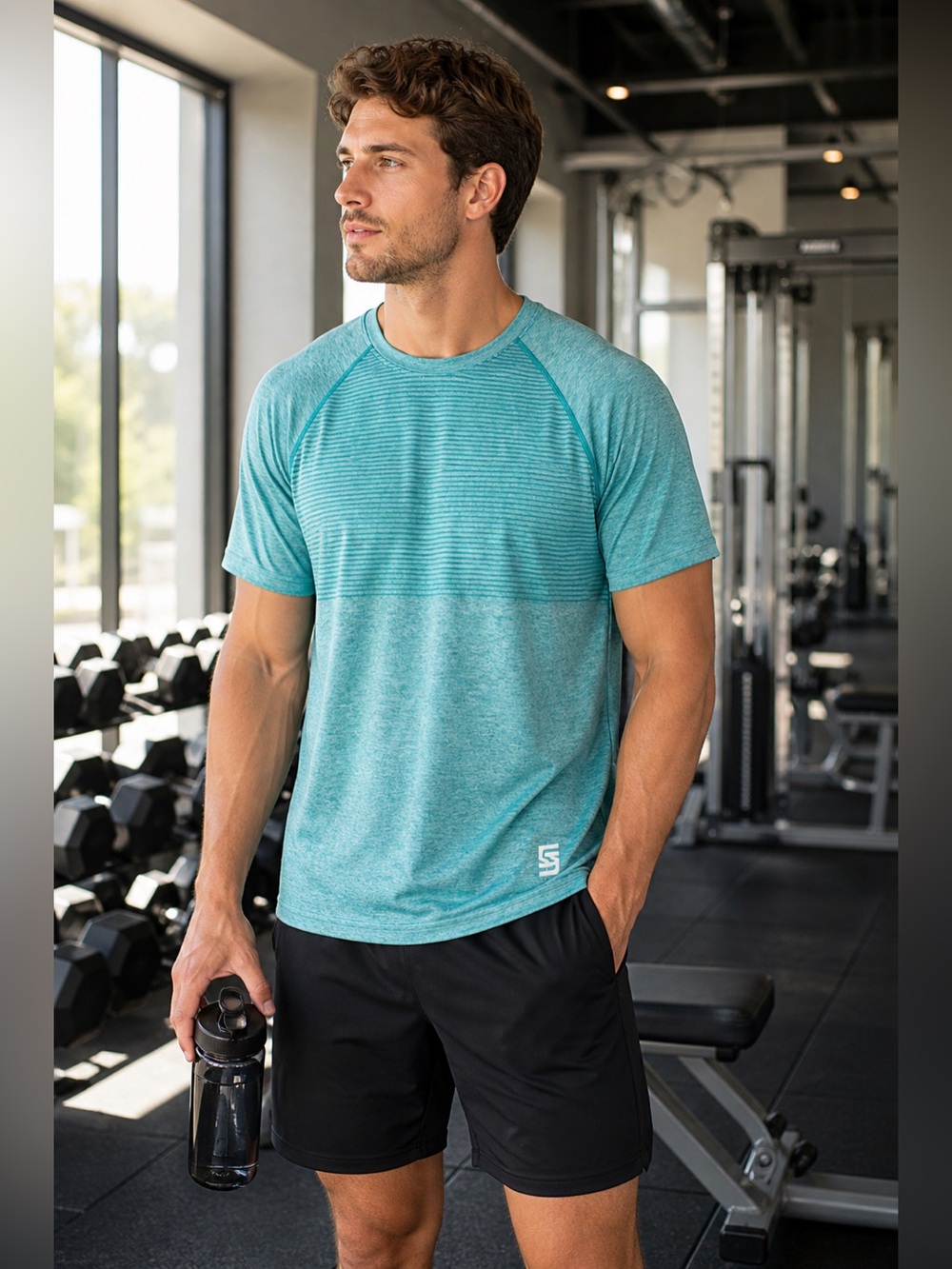 Second Skin Teal Athletic Tee Men’s Large Performance Gym Workout Shirt